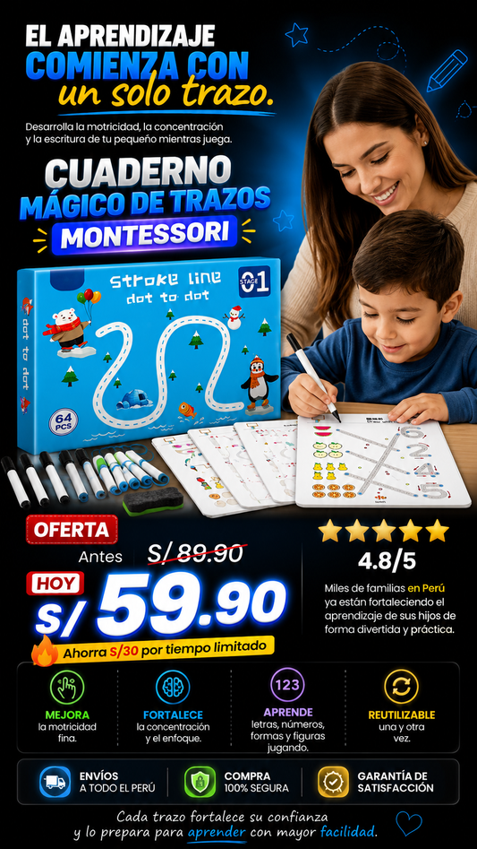 CUADERNO DE TRAZADOS MONTESSORI  (64PIEZAS)