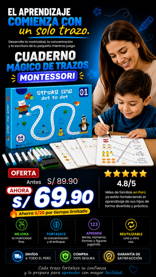 CUADERNO DE TRAZADOS MONTESSORI  (64PIEZAS)