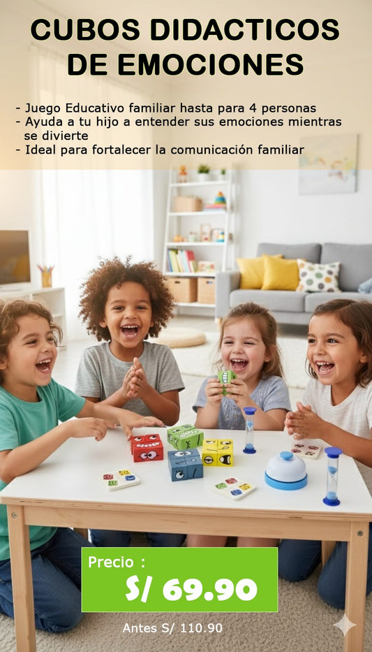 CUBOS DIDACTICOS DE EMOCIONES CON TIMBRE Y TIEMPO DE ARENA